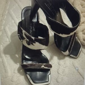 COUTURE D. PILNER REAL ANIMAL HAIR SANDALS W/ SILVER BUCKLE MADE IN ITALY WmSZ 8